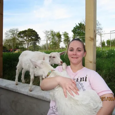 Christina at Carinkilly - with the goats