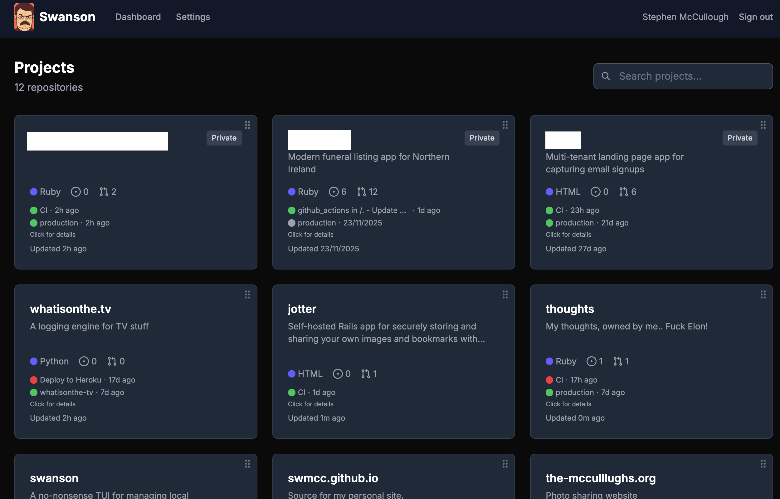 Swanson web dashboard